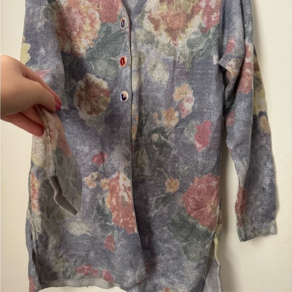 Gabriella T Sweater Womens Size S Floral Watercolor Cardigan Merino Wool - Picture 4 of 6